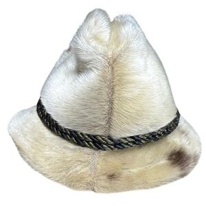 Vintage Sealskin Fur Pillbox Hat Cream Brown Spots 1950s